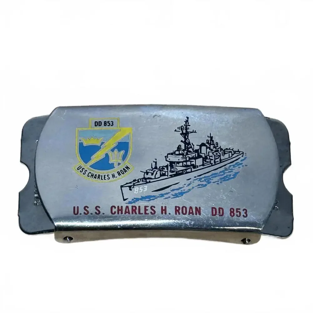 U.S.S. Charles H. Roan DD 853 Solid Brass‎ Belt Buckle RARE Vtg Navy Destroyer